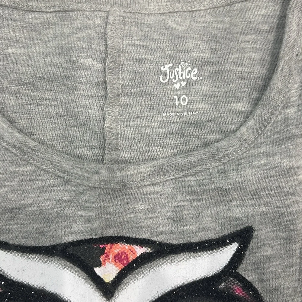 Justice Gray Owl Tee with Floral & Lace Accents